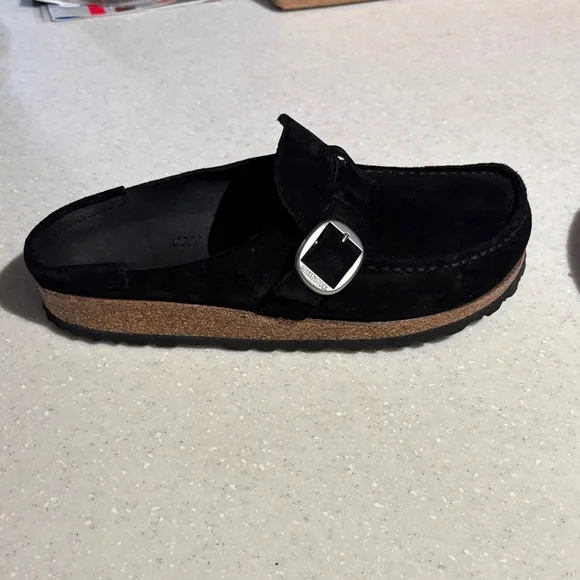 Birkenstock Black Suede Mules with Buckle - Picture 4 of 5